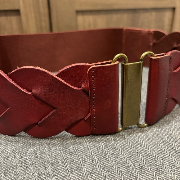 Leather Belt Wide Braided Maroon/Red Elastic Backside small - Picture 2 of 6